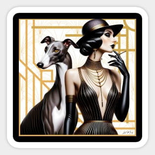 Greyhound And Lady Art Deco Style Sticker